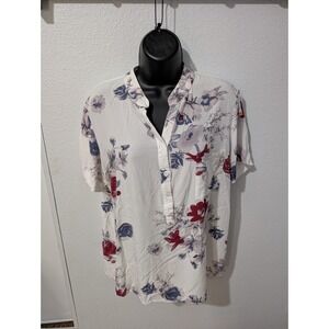 Soft! Floral Blouse Womens Medium Boho Lightweight Split Neck Flowy Pocket Top